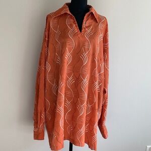 POSSI New York Orange Swirl Print Long Sleeve Collared Shirt Top XXL